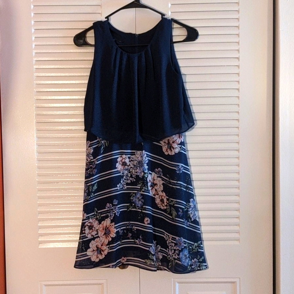 Girls blue floral dress, size 14